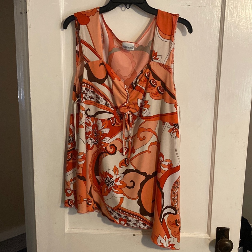 3X Sleeveless Floral Paisley Pink and Brown Top